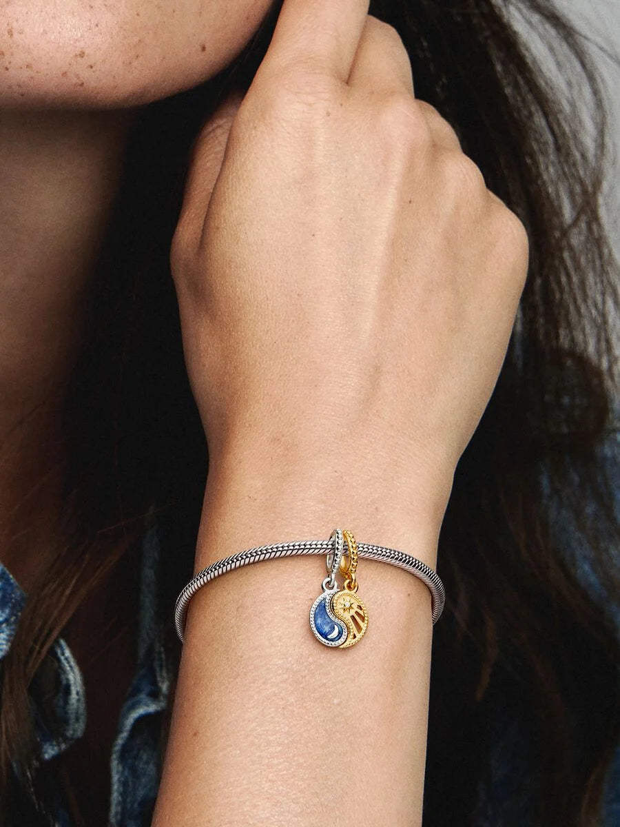 Two-tone Splittable Sun & Moon Dangle Charm