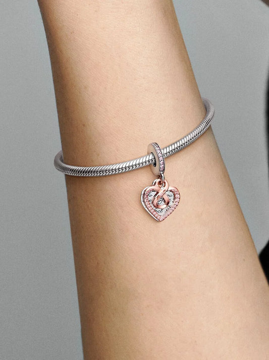 Two-tone Infinity Heart Double Dangle Charm