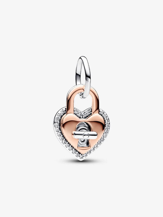 Two-tone Twistable Heart Padlock Double Dangle Charm