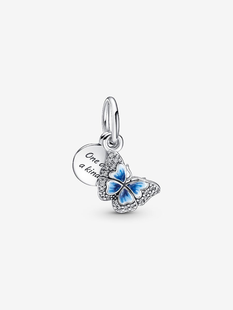 Blue Butterfly & Quote Double Dangle Charm