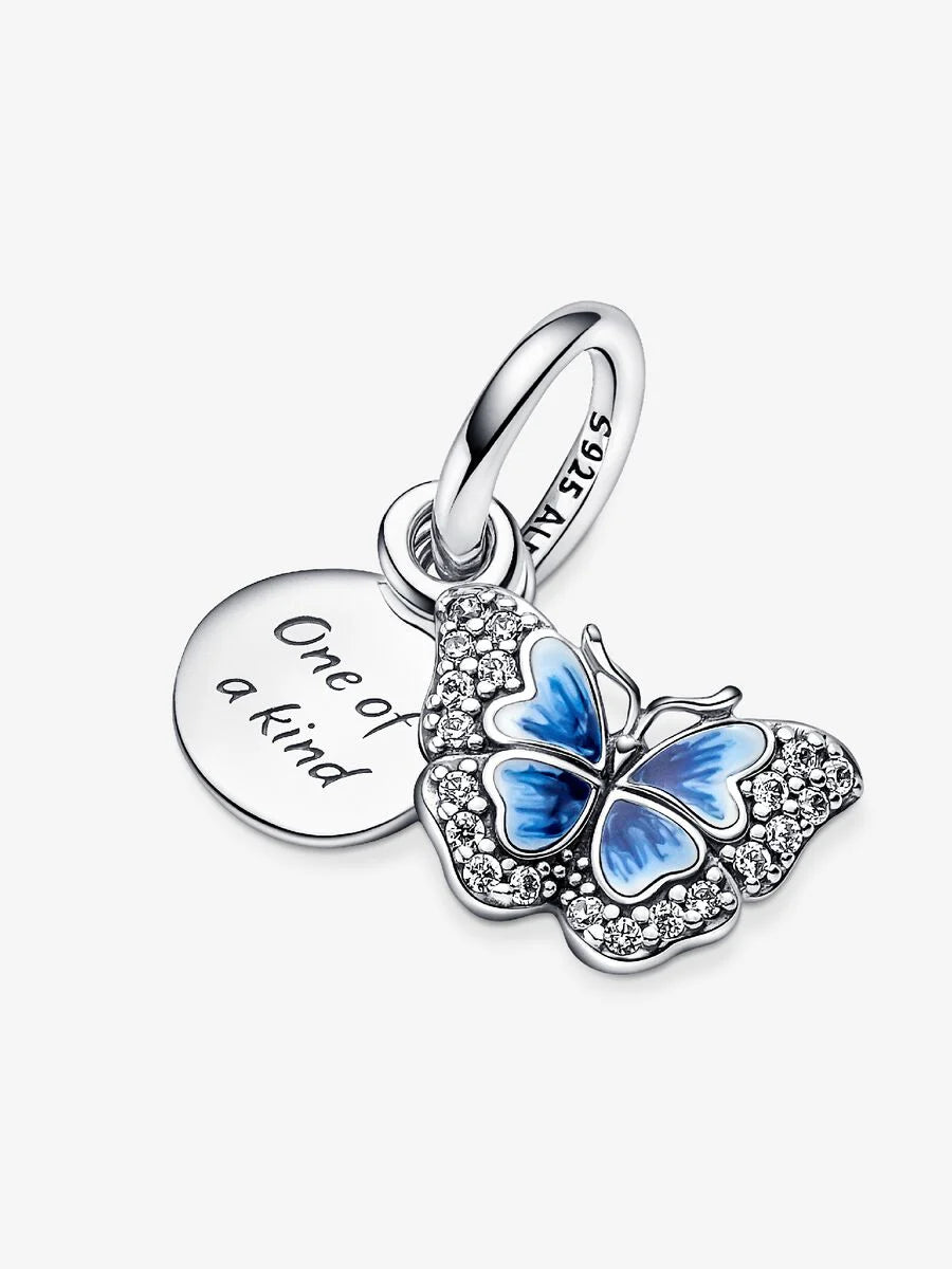 Blue Butterfly & Quote Double Dangle Charm